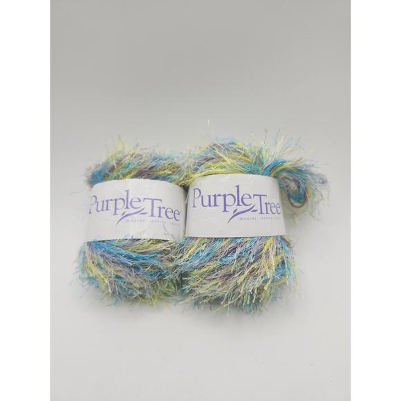 Purple Tree Eyelash Yarn 2 Skeins Multicolor Blue Green Yellow 100% Polyester - Picture 1 of 6